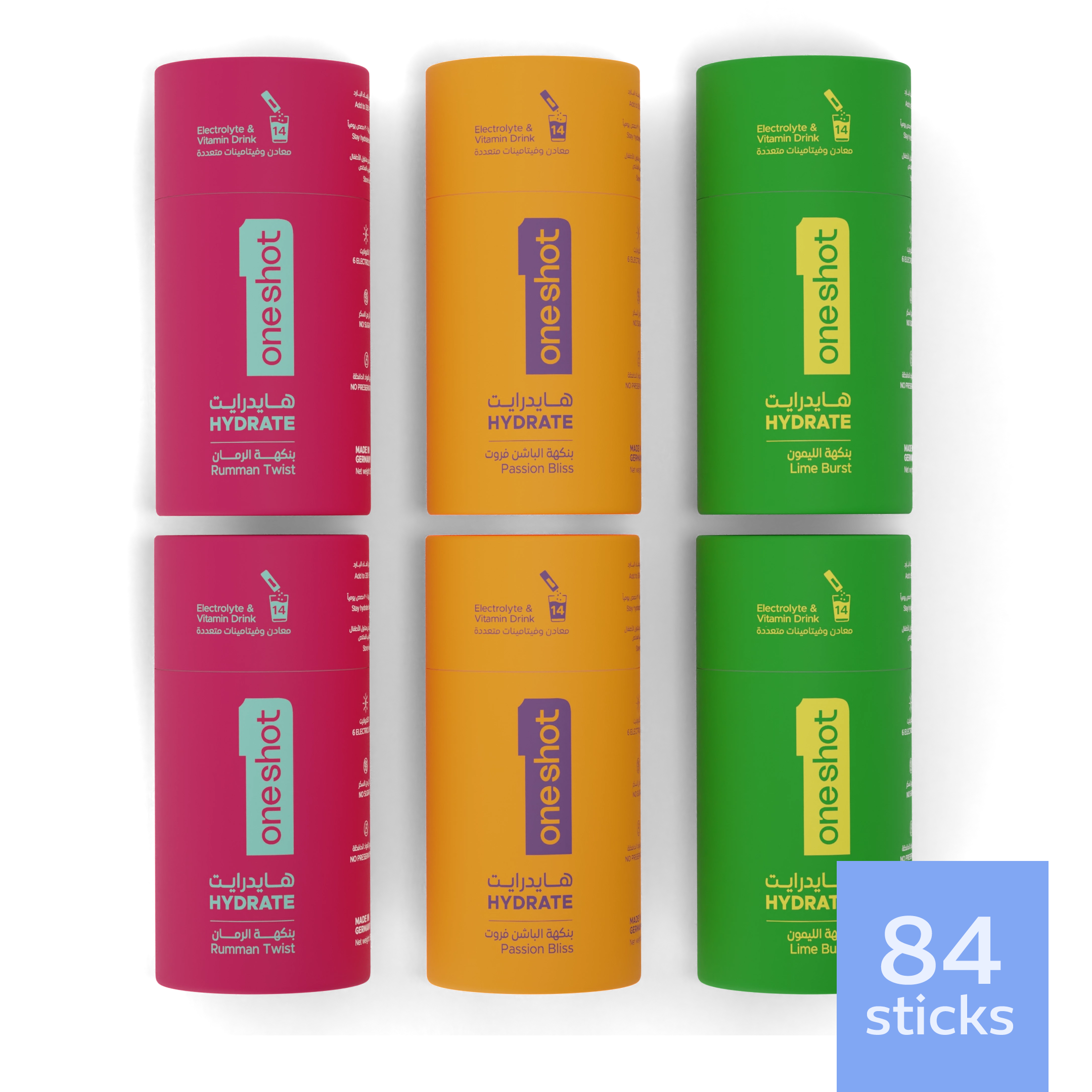 oneshot Hydrate premium electrolyte powder sticks – hydration drink mix with all 6 essential electrolytes, 4 vitamins, zinc. Zero sugar, no junk, no artificial additives. Healthy lifestyle drink with natural color, flavoring, and great taste!