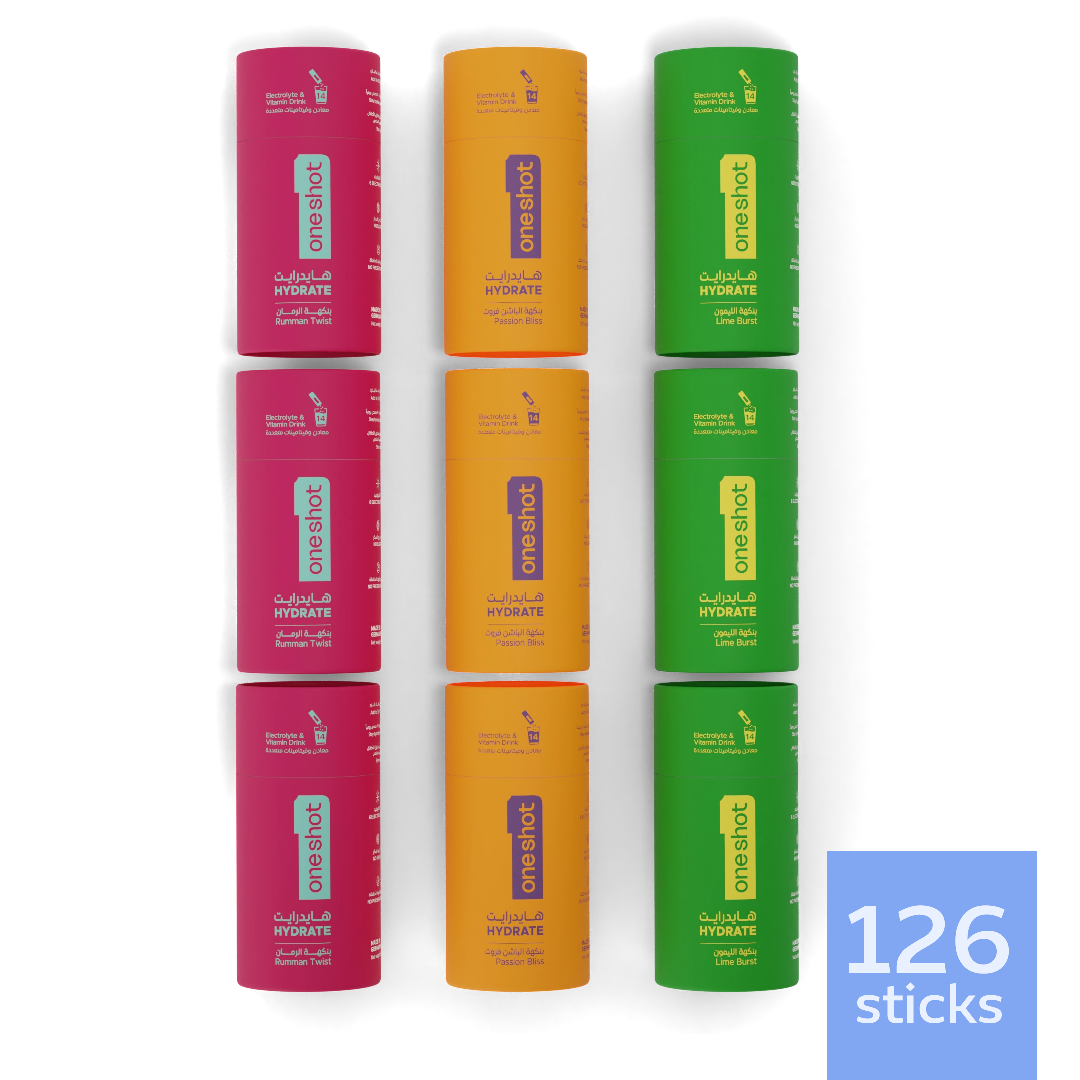 oneshot Hydrate premium electrolyte powder sticks – hydration drink mix with all 6 essential electrolytes, 4 vitamins, zinc. Zero sugar, no junk, no artificial additives. Healthy lifestyle drink with natural color, flavoring, and great taste!