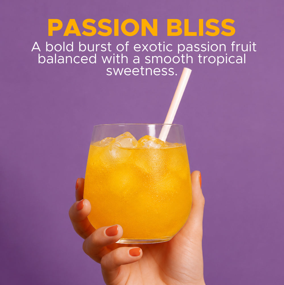 OneShot Hydrate Passion Bliss lifestyle photo showing electrolyte drink being prepared in a glass of water