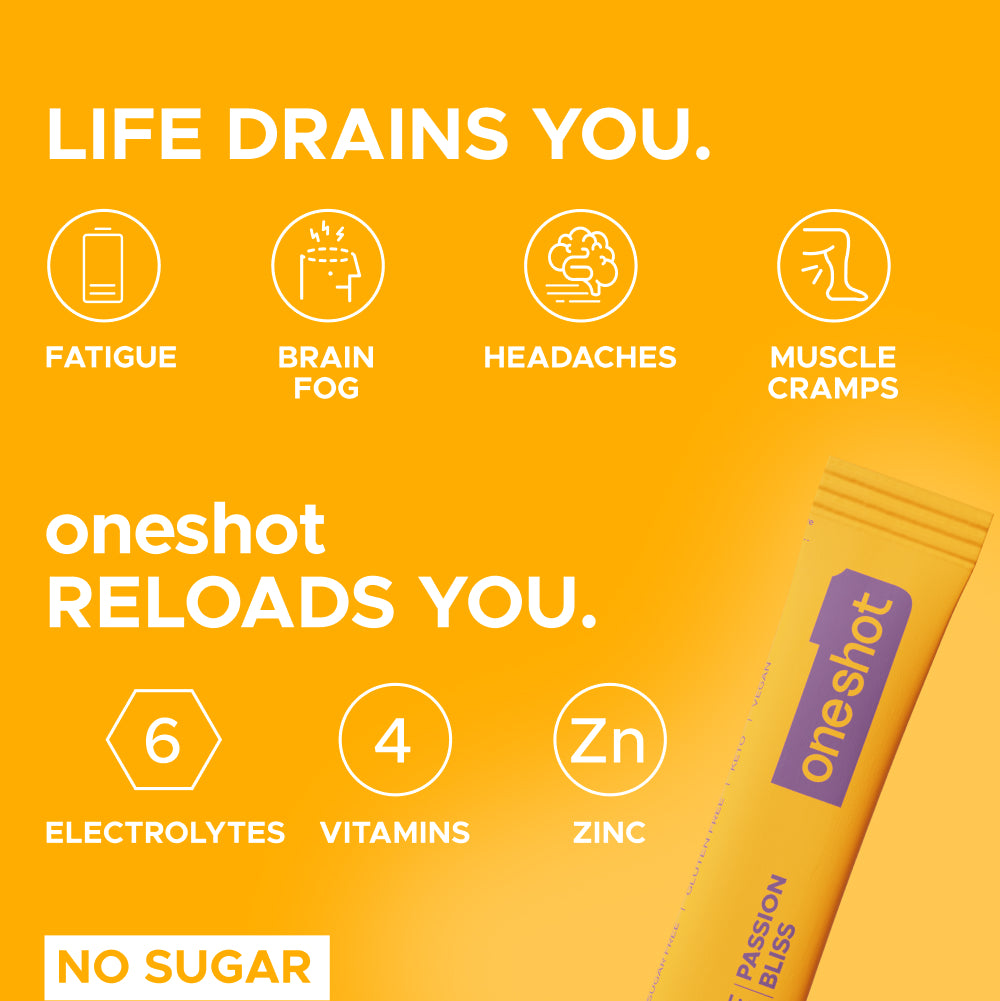 OneShot Hydrate Passion Bliss comparison chart showing how oneshot compares to other electrolyte drinks