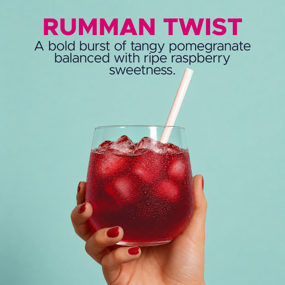 OneShot Hydrate Rumman Twist lifestyle photo showing electrolyte drink being prepared in a glass of water